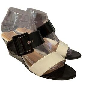 CHINESE LAUNDRY BLACK & WHITE TONYA SLIP ON HEEL STRAP SANDALS‎ 8.5